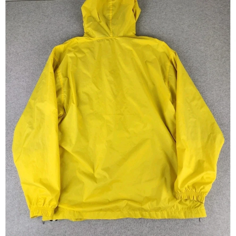 VTG Adidas Mens Windbreaker Jacket Yellow Black stripe Cotton Lined Hoodie LARGE